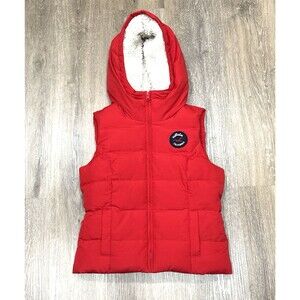 Hollister Down Puffer Vest Womens Small Sherpa Lined Hooded Y2K Red